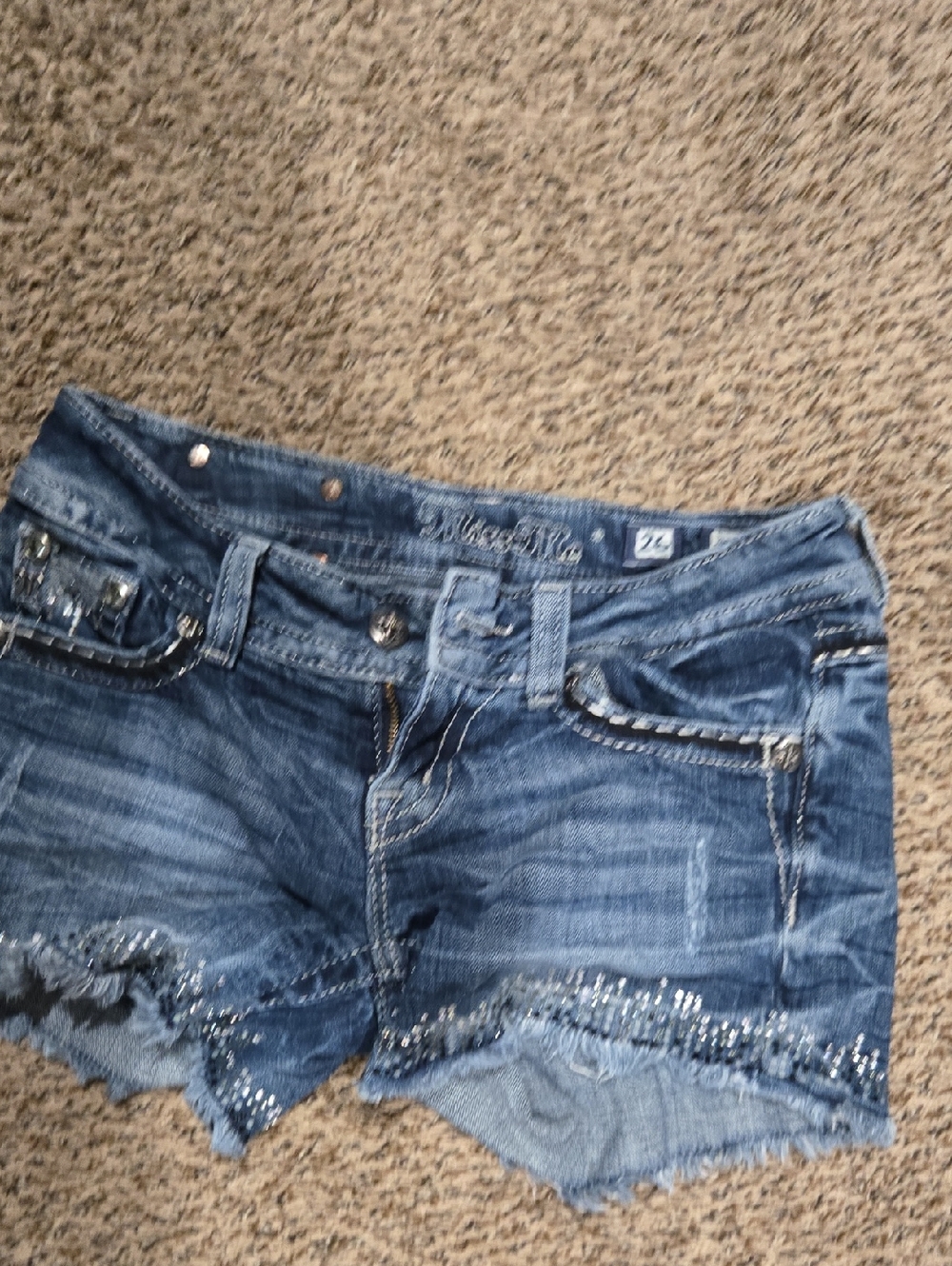 Miss Me Blue Denim Rhinestone Trim Jean Shorts